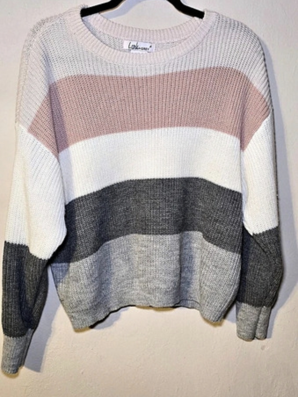 Look + Grey Color Block Sweater Size XL Like New